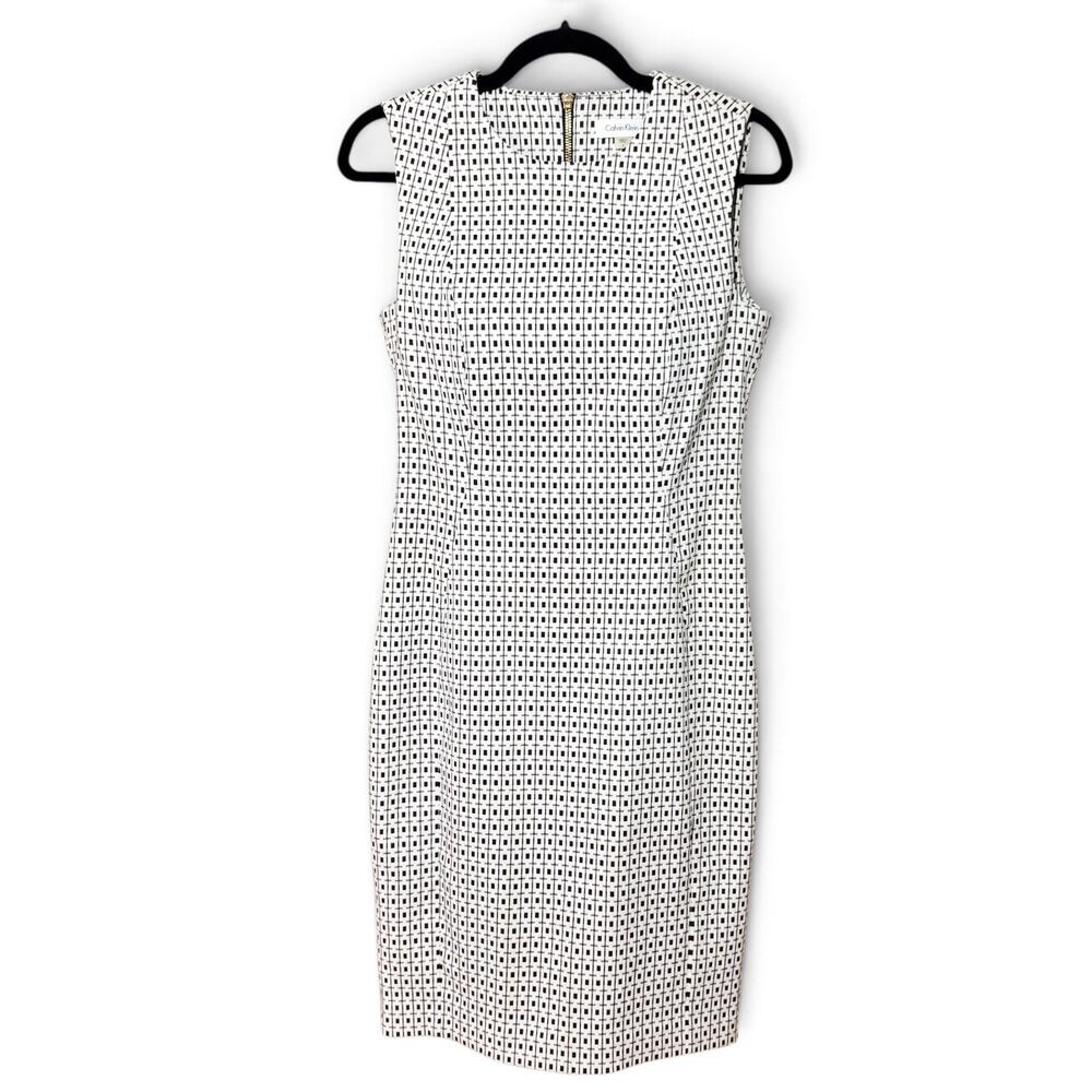 Calvin Klein Geometric Grid Sheath Dress Black White Sleeveless Size 6
